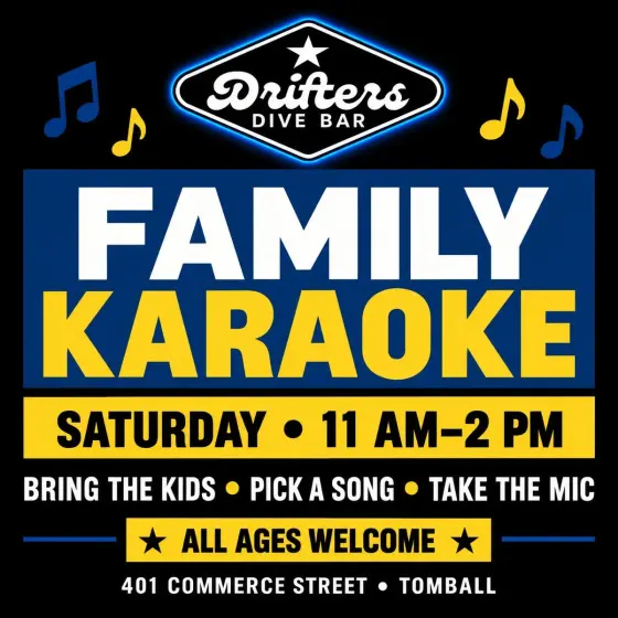 Flyer: Weekly Family Friendly Karaoke — Drifters Dive Bar, Sat, Oct 24